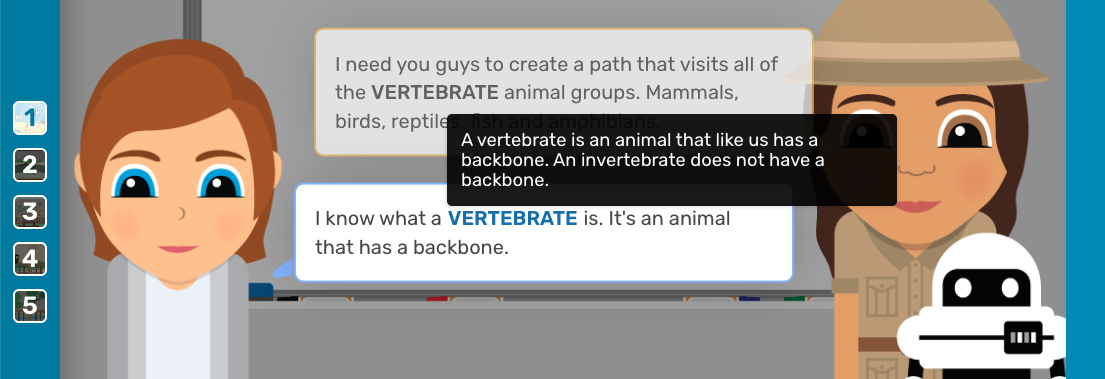 Pop-up glossary definitions for tricky words in Code Avengers courses